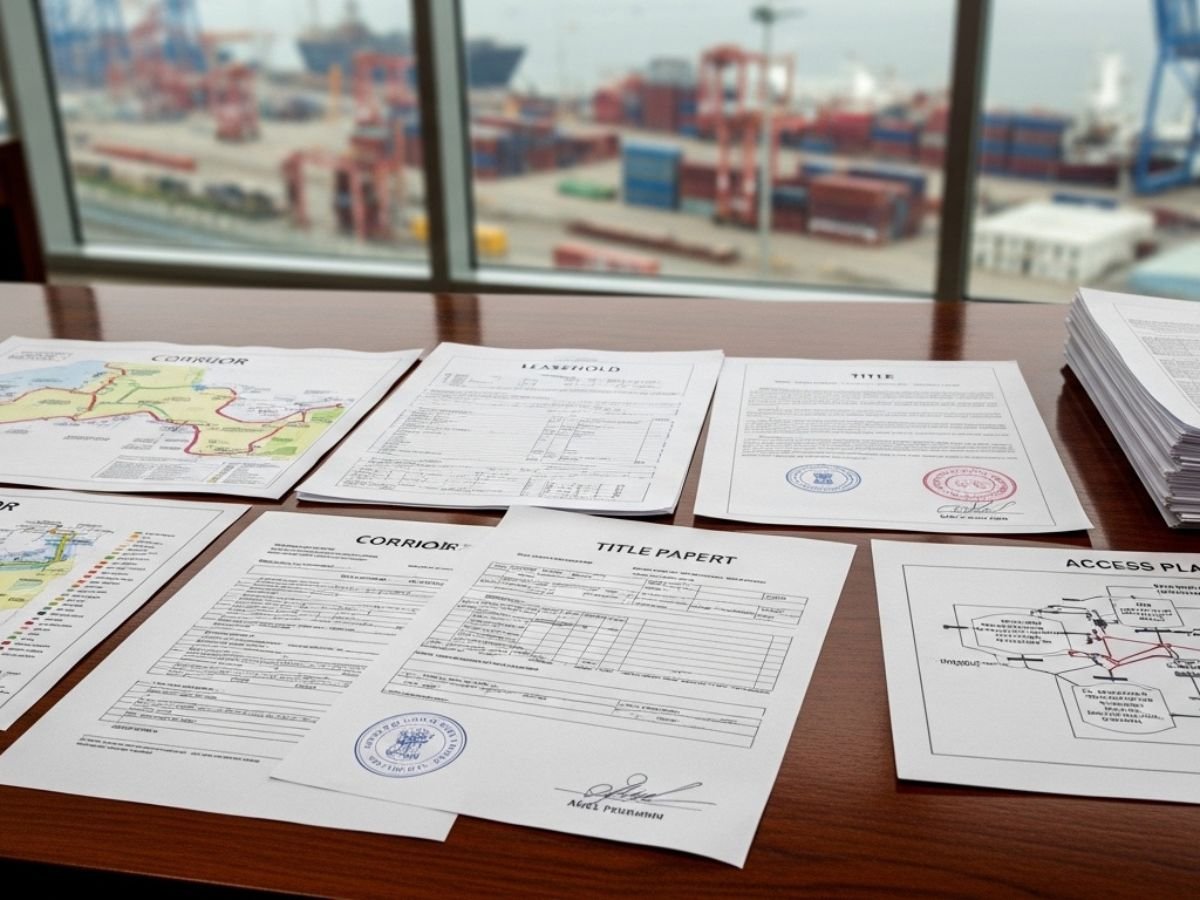 JNPA Uran Dronagiri industrial and port logistics corridor in Navi Mumbai with containers, trucks and warehousing infrastructure