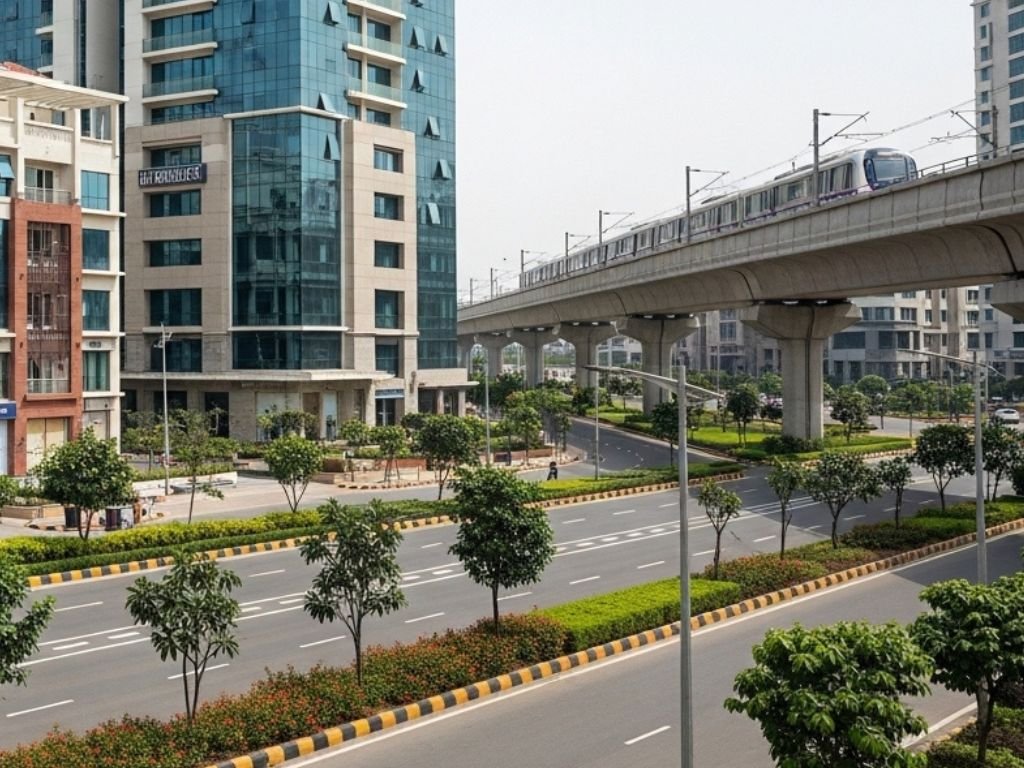 Structured commercial environment in Kharghar Navi Mumbai with modern office and retail buildings