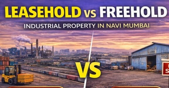 Leasehold vs Freehold Industrial Property in Navi Mumbai is visible in this image.