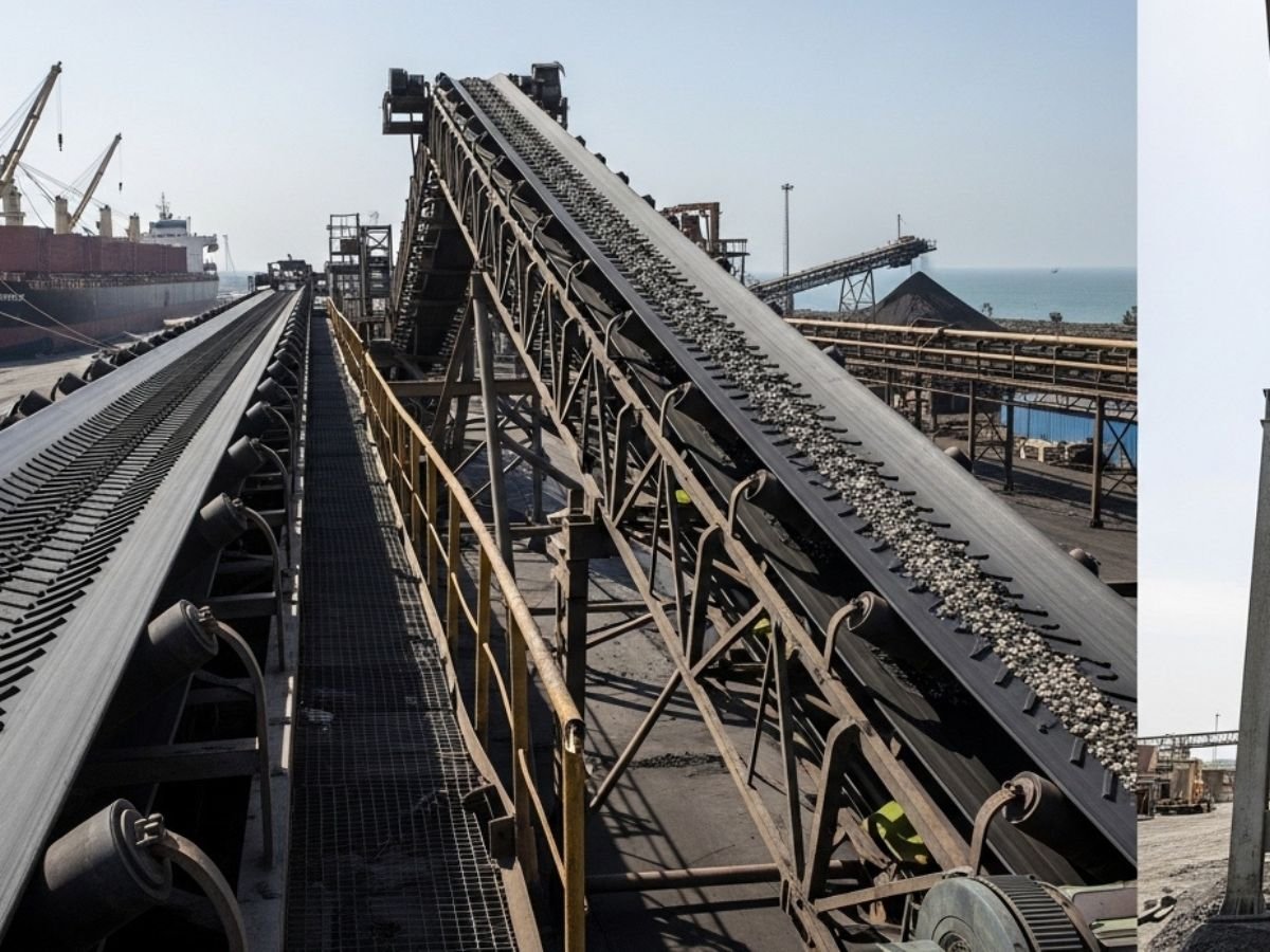 If image shows trucks on industrial road Heavy truck movement in Navi Mumbai export logistics belt