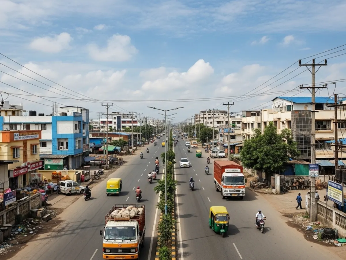 Premium commercial district in Navi Mumbai with office buildings and retail frontage