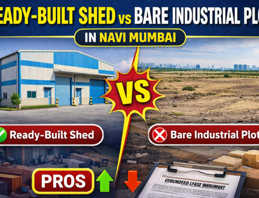 Ready-built shed vs bare industrial plot is visible in this image.