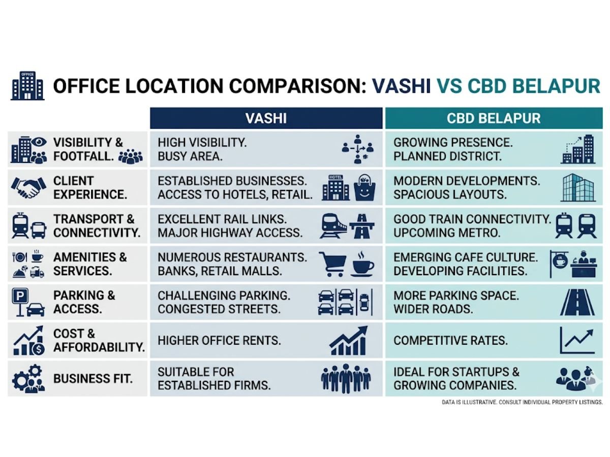 Vashi or CBD Belapur for office visibility and business use: what is the practical answer?