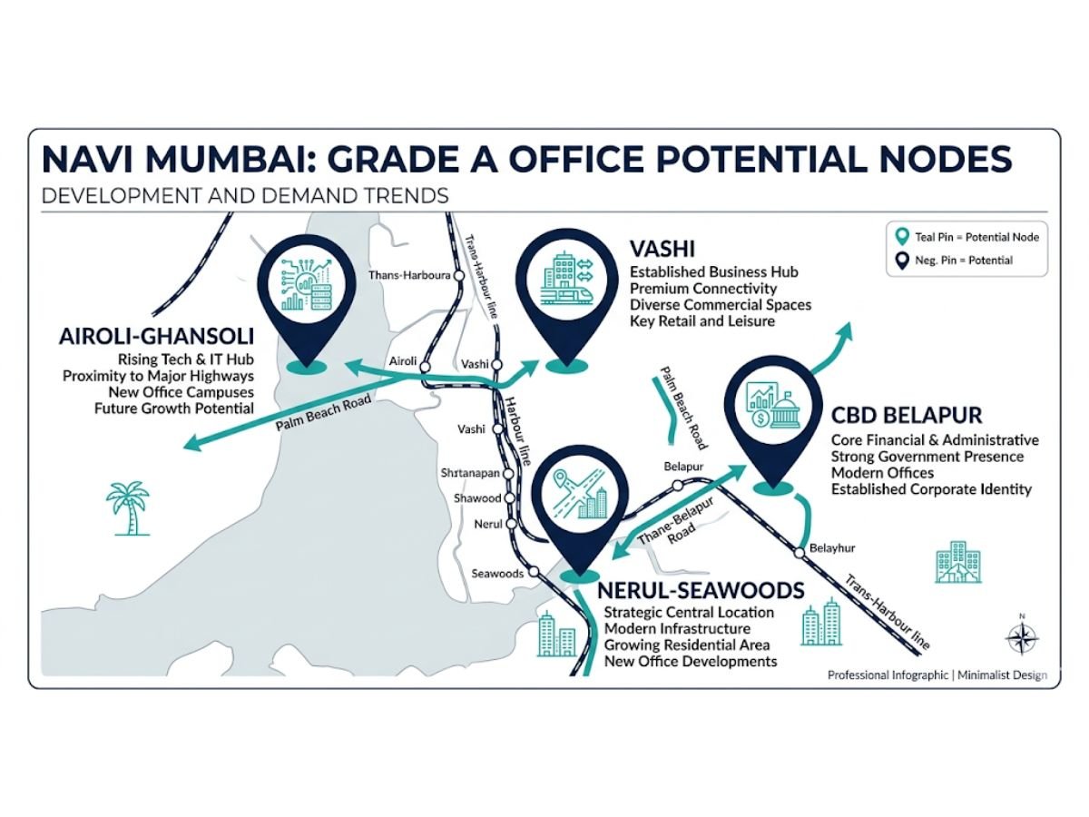 Which Navi Mumbai nodes are more likely to have real Grade A office stock?