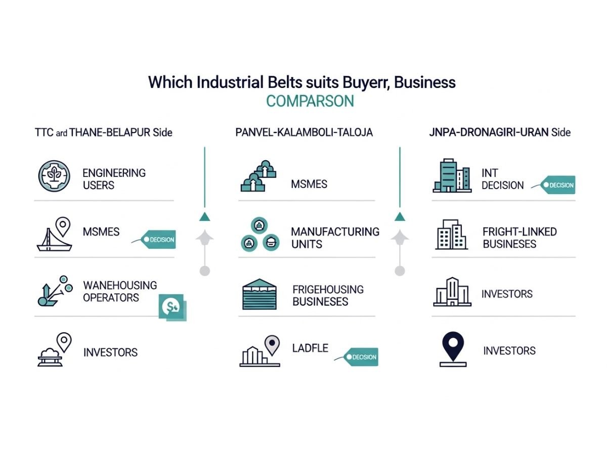 Which industrial belts in Navi Mumbai suit which kind of buyer, tenant, or business