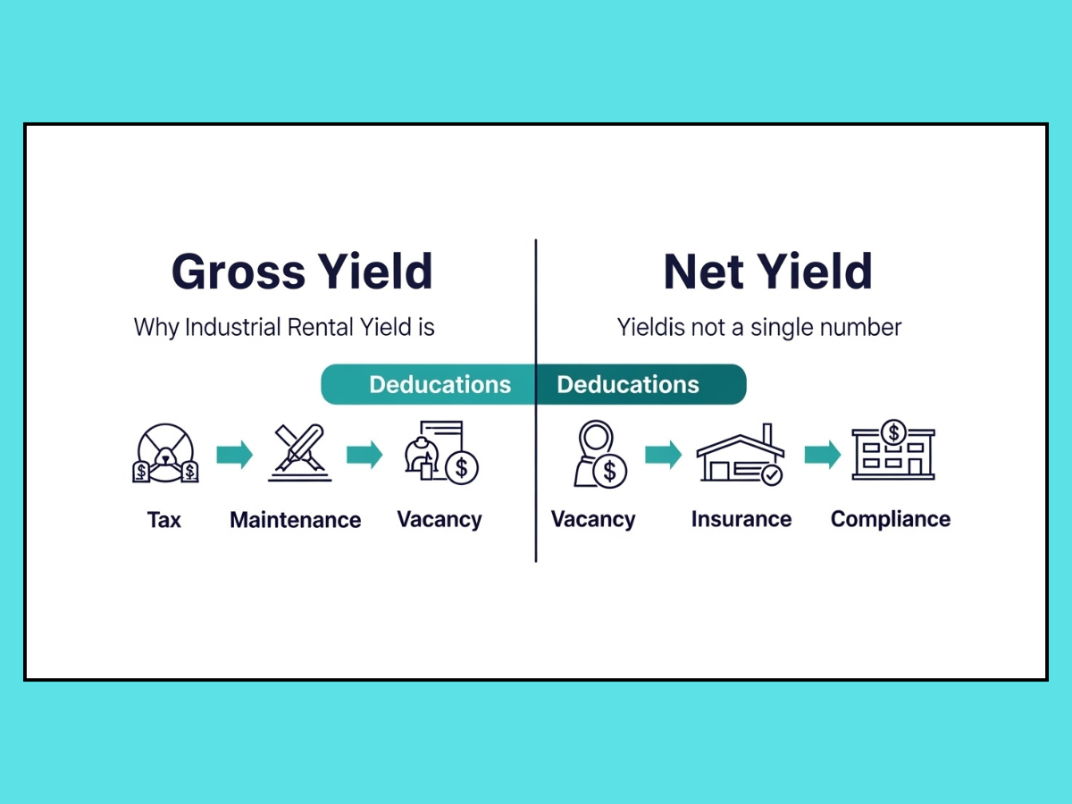 gross vs net industrial yield navi mumbai explainer is visible in this image.