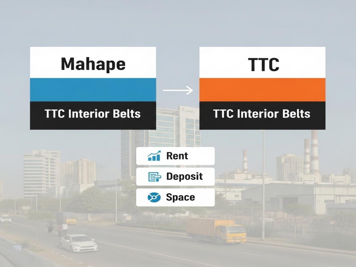 How Do Rent, Deposit, and Usable Space Differ Between Mahape and Interior TTC Pockets? is visible in this image