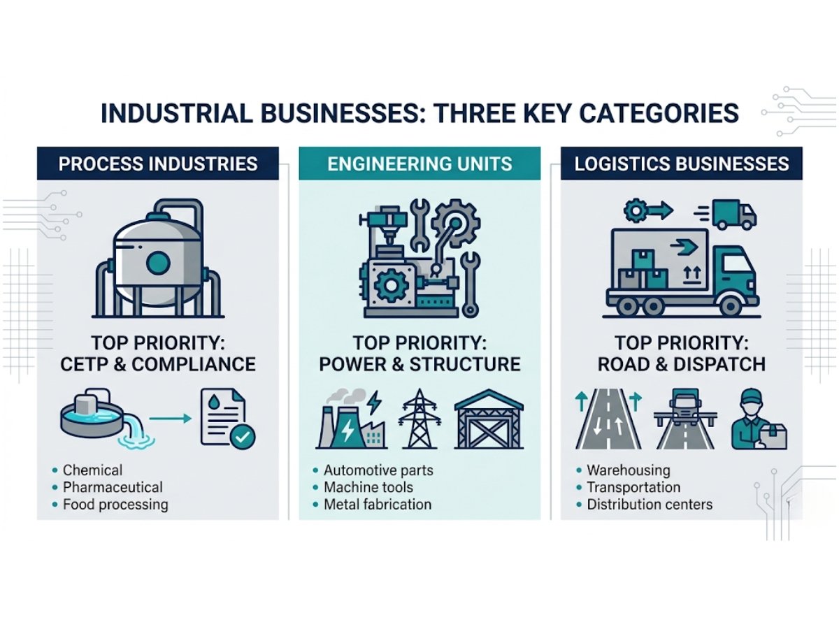 industrial-business-types-priority-road-cetp-utilities-infograph is visible in this image