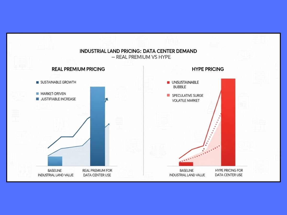 industrial land pricing premium vs hype data center is visible in this image.