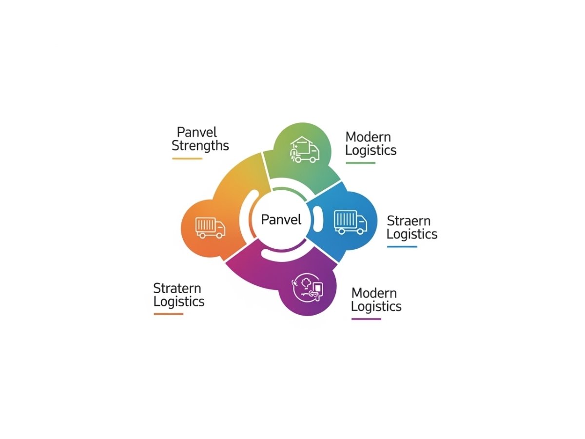 Infographic showing Panvel advantages like modern warehouse parks, clean storage, scalability and logistics planning