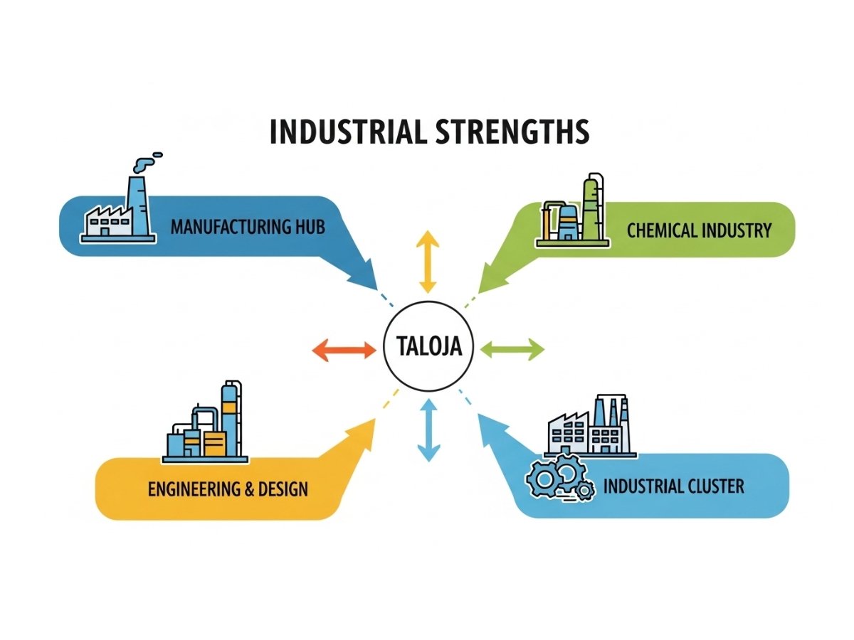 Infographic showing Taloja advantages for industrial use like ecosystem, manufacturing fit and operational readiness
