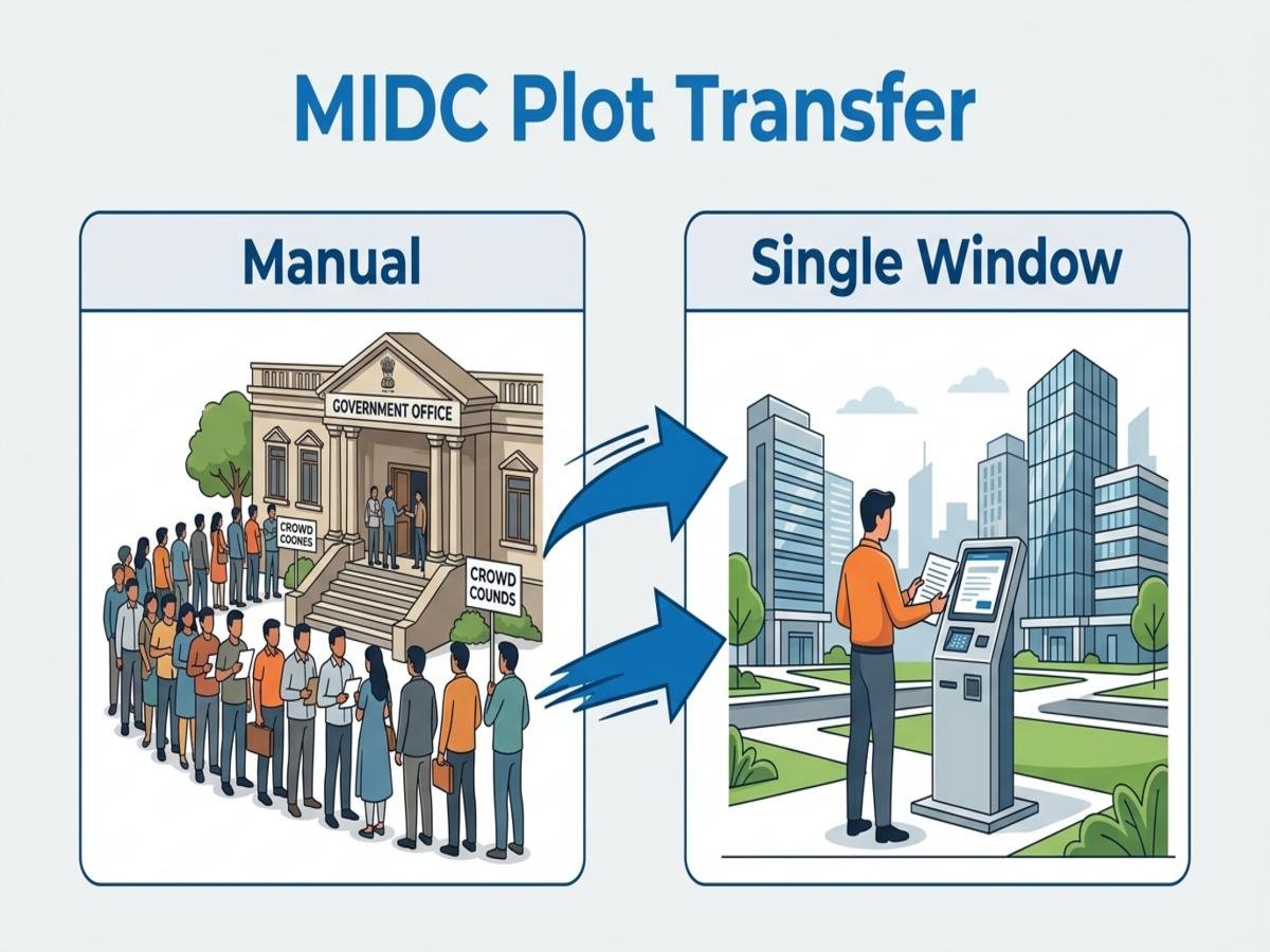**The End-to-End MIDC Plot Transfer Procedure Through Single Window Clearance** is visible in this image