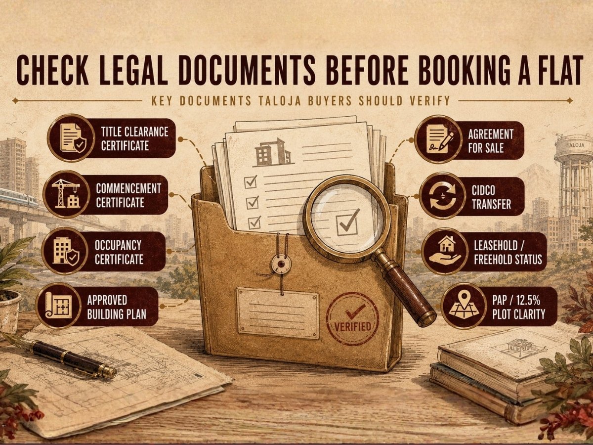 Check Legal Documents Before Booking a Flat in Taloja is visible in this image.