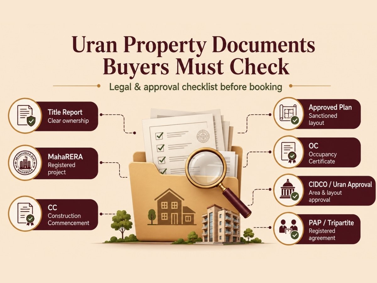 Check Legal Documents Before Booking a Flat in Uran is visible in this image.
