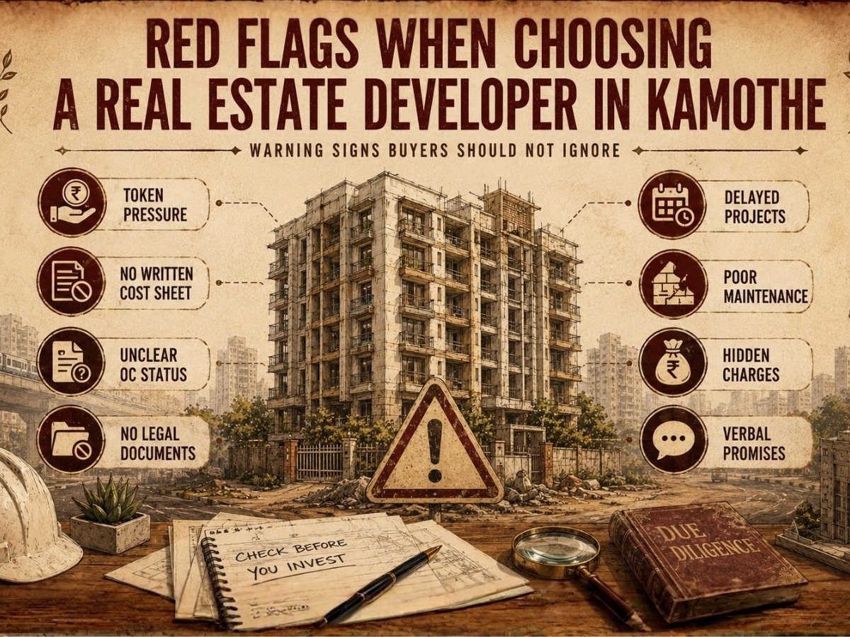 Red Flags When Choosing a Real Estate Developer in Taloja is visible in this image.
