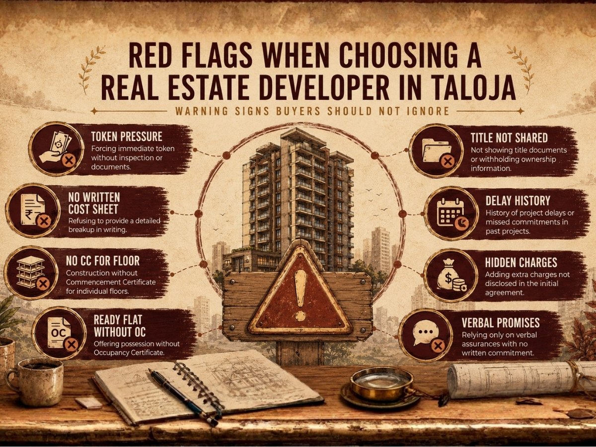 Red Flags When Choosing a Real Estate Developer in Taloja is visible in this image.