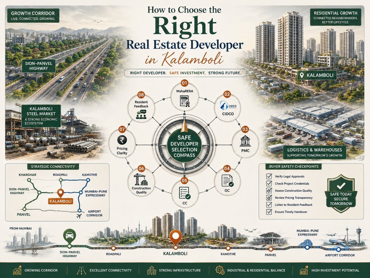 how to choose the right real estate developer in kalamboli is visible in this image.