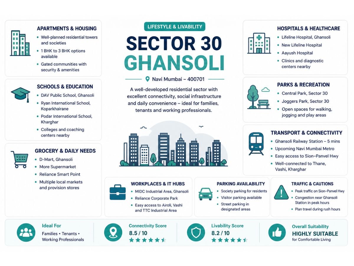 is-sector-30-ghansoli-good-for-living-infographic is visible in this image