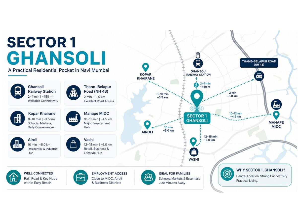 sector-1-ghansoli-location-connectivity-map is visivle in this image