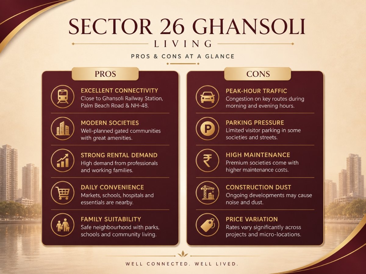 sector 26 ghansoli living pros cons navi mumbai is visible in this image.