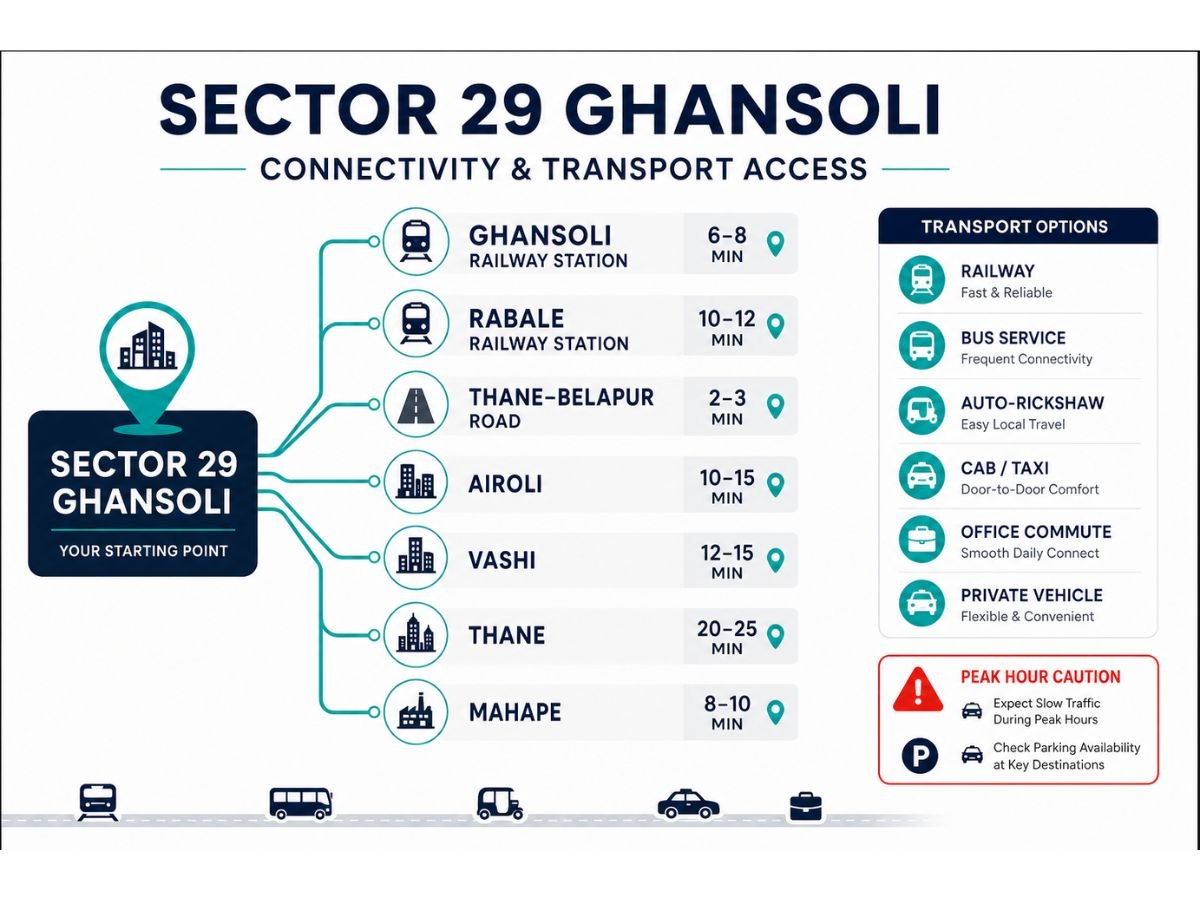 sector-29-ghansoli-connectivity-road-rail-infographic is visible in this image