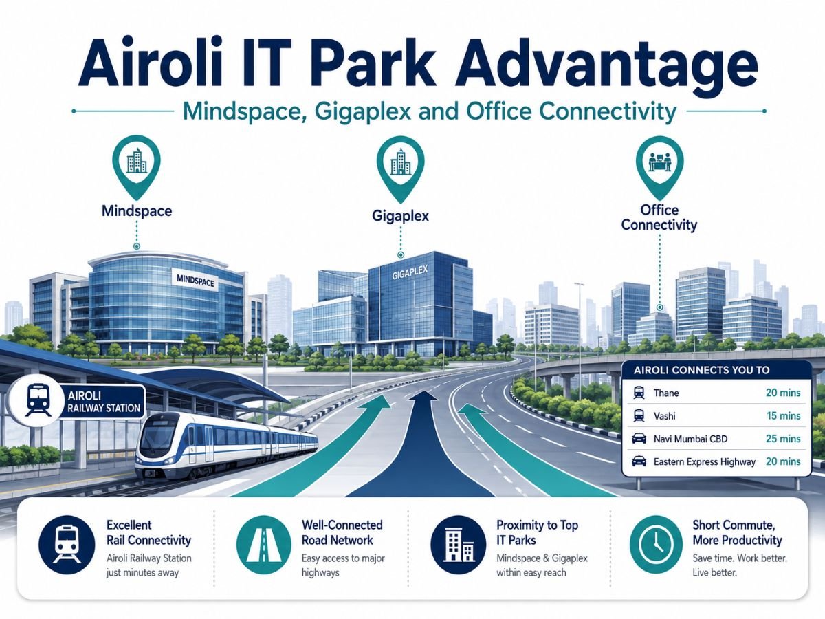 Airoli IT Park Advantage_ Mindspace, Gigaplex and Office Connectivity is visible in this image