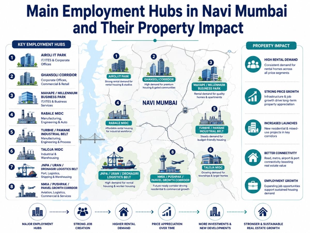 Main Employment Hubs in Navi Mumbai and Their Property Impact is visible in this image
